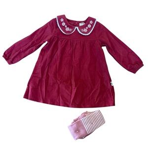 Rabbit + Bear Pink Corduroy Dress Embroidered Collar with Tights 2PC Set 3T